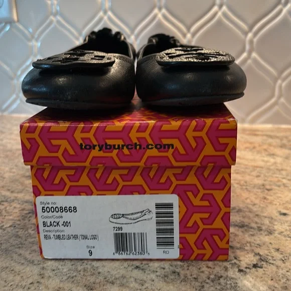 Tory Burch Reva tumbled leather black valet flat size 9 - Picture 3 of 5